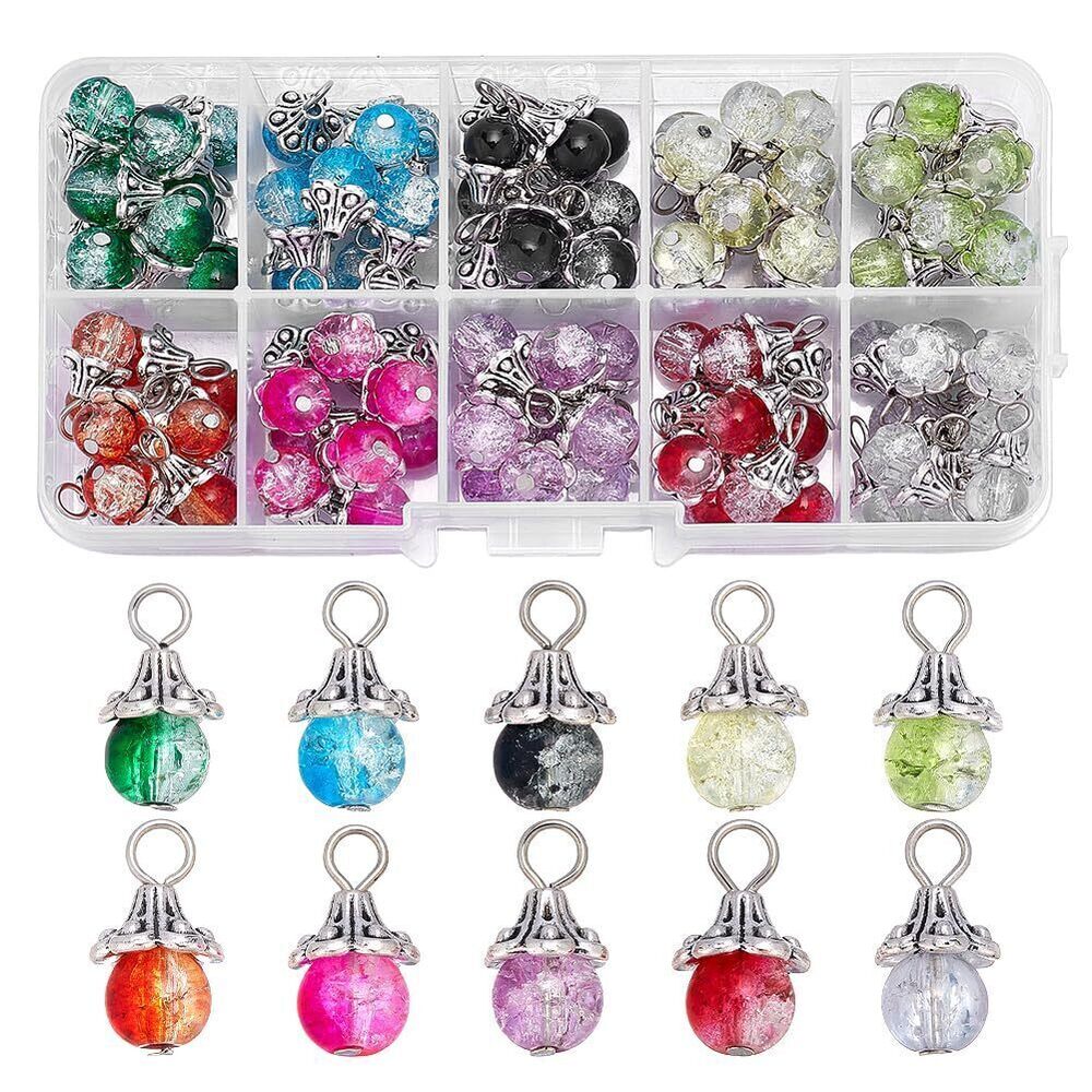 1943 100pcs Crystal Dangle Charms Pendants 10 Colors Clear Crackle Beads